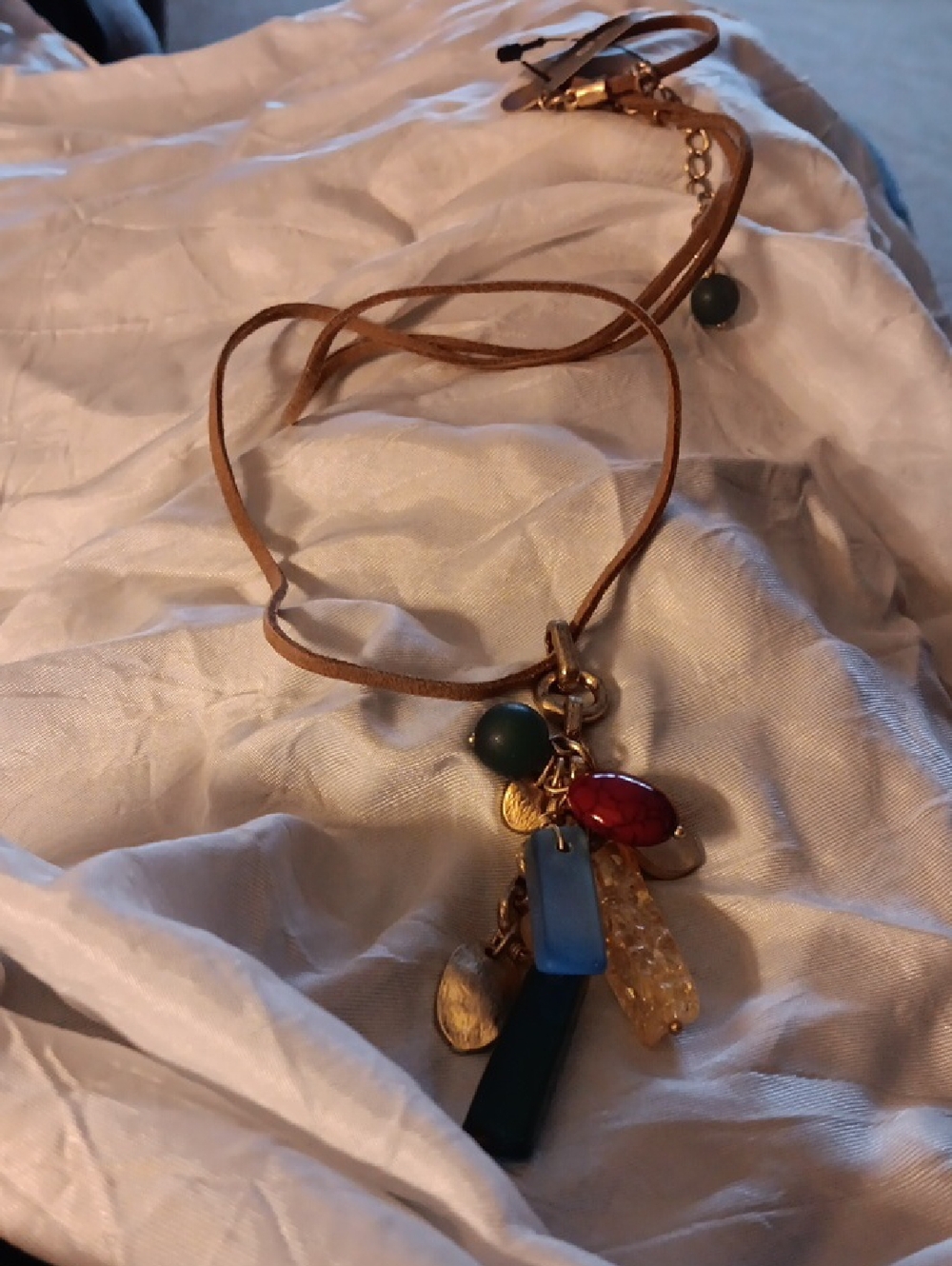 New Boho Multi-Charm Pendant Necklace in Brown and Blue
